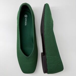 Vivaia Margot Square-Toe V-Cut Flats Forest Green